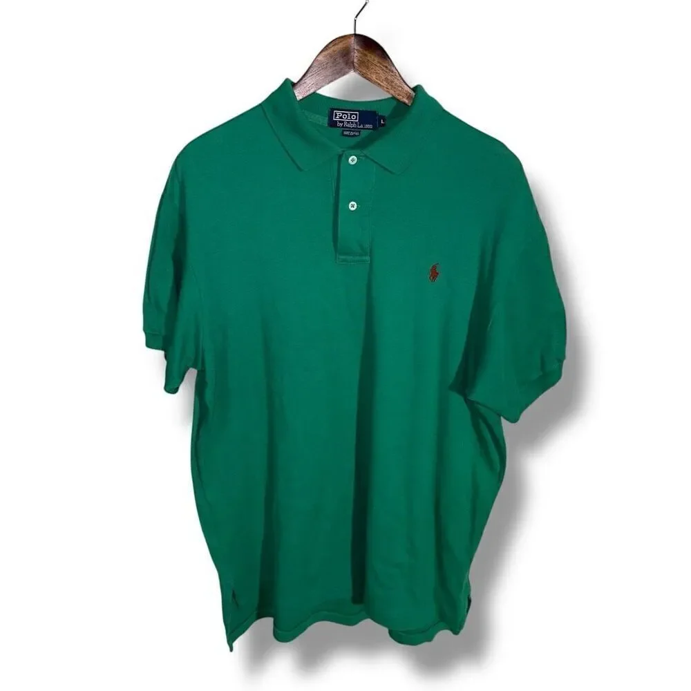 80s Polo Ralph Lauren Green Made in USA Polo Shirt Size L